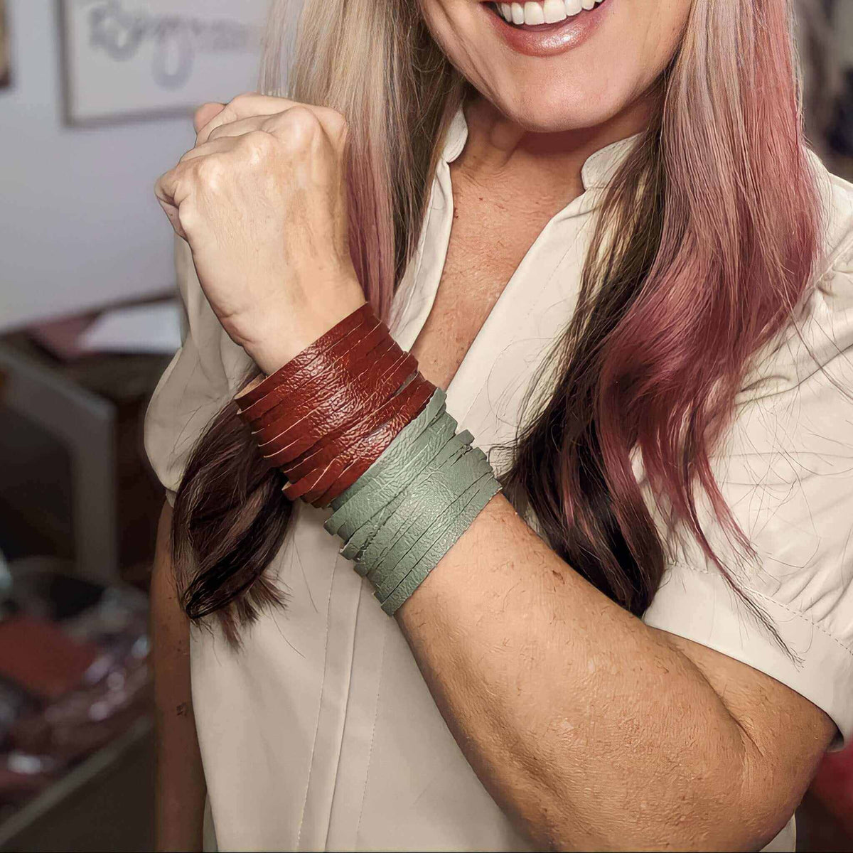 Fringe Leather Bracelet, Grey | Brynn Capella, Made in USA, Bracelets, Leather Bracelet, Brynn Capella