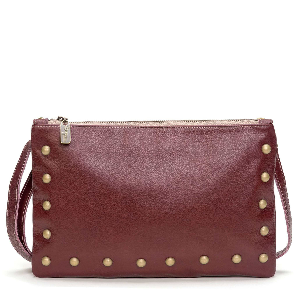 Studded crossbody bag, Plum full-grain leather USA made, Handbags, Small Crossbody, Brynn Capella