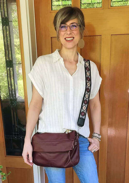 Guitar Purse Strap - Plum Daisy | Brynn Capella, Leather Goods $125 Handbag Strap accessories, Black, Cream, Plum